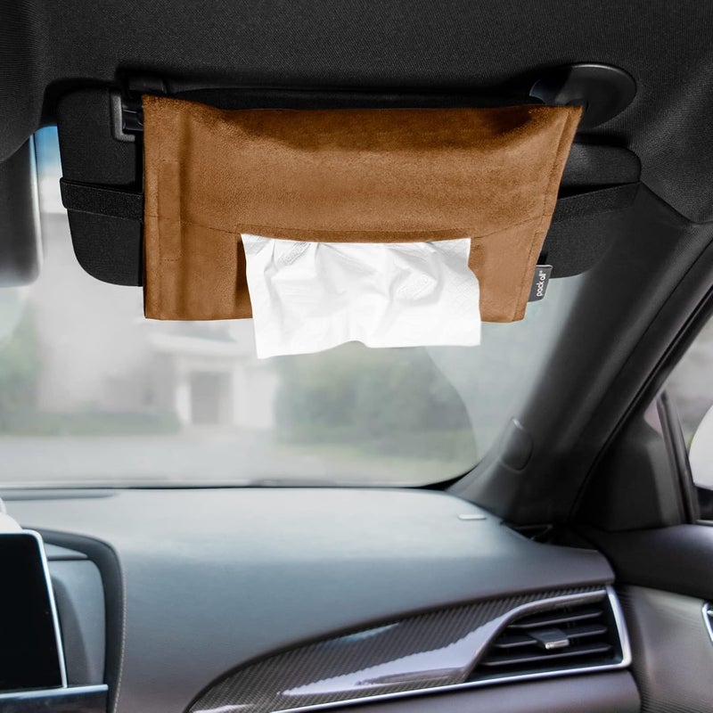 pack all Car Tissue Holder, Premium Microsuede Sun Visor Napkin Dispenser, Wipes Case for Backseat, Vehicle Accessories (Mocha Brown) - Image 1